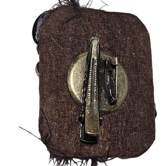 Handcrafted Statement Brooch Pin Turquoise Rhinestones Gemstones Feathers Women - Picture 4 of 6